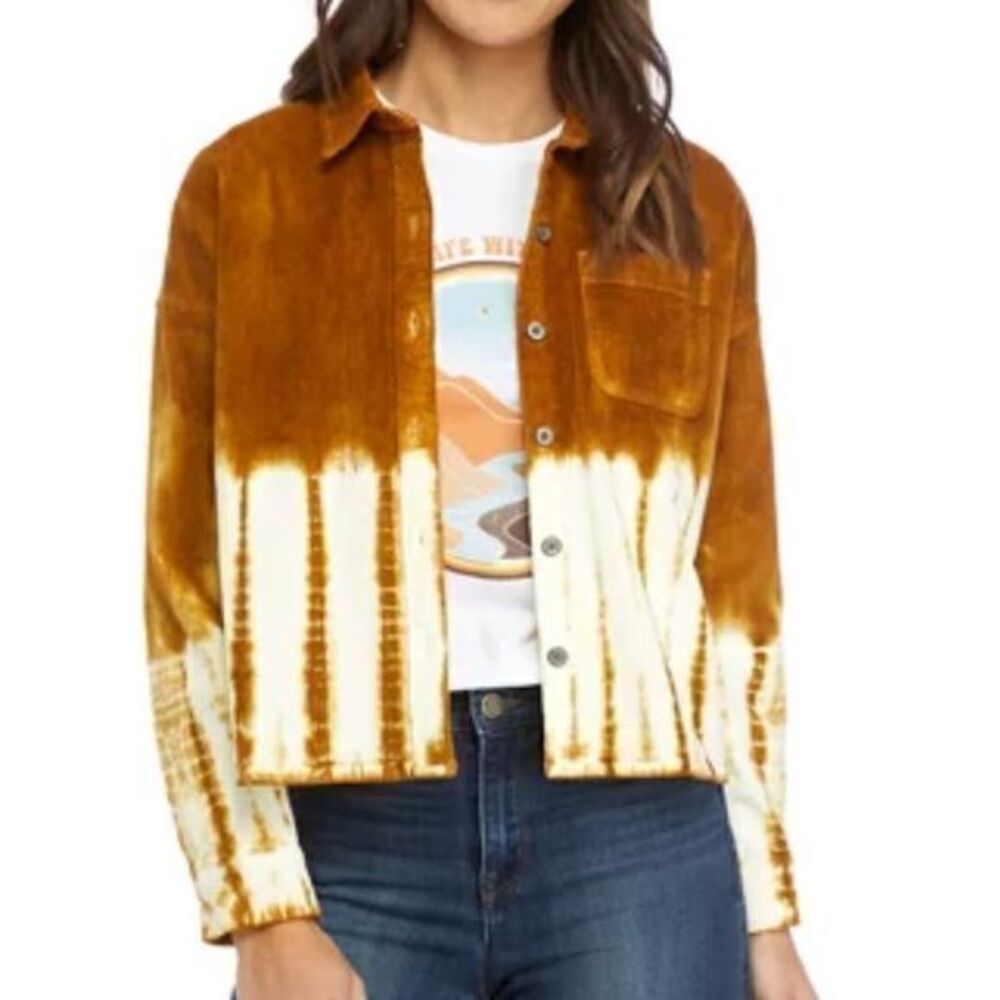 NWT True‎ Craft Women's Corduroy Shirt Jacket Brown Bleach Dye Size Small